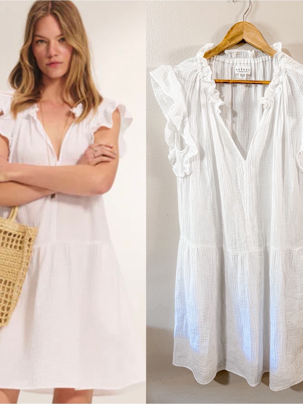 Velvet by Graham & Spencer White Gauze Cotton Dress / Swim Coverup, Medium